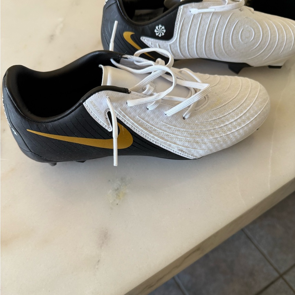 Nike Kids Soccer Cleats - White and Black with Gold